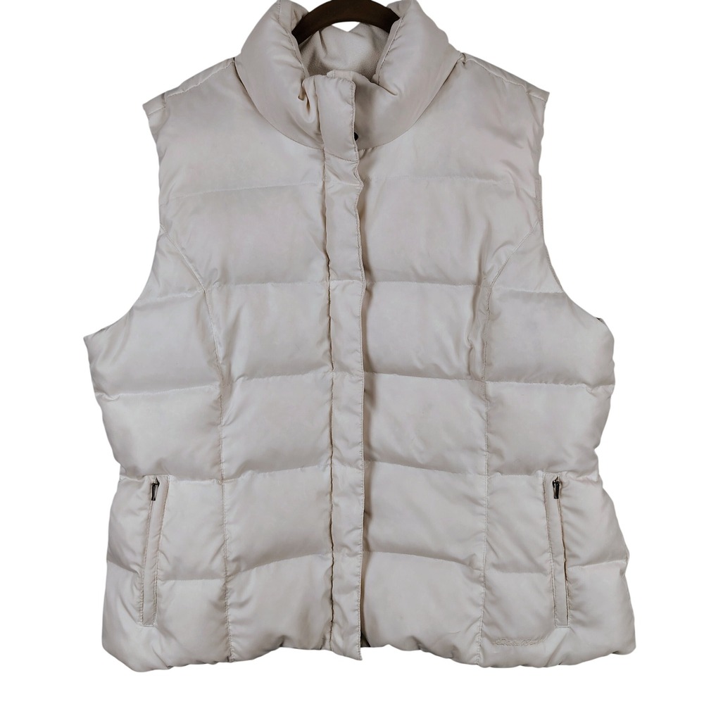 Eddie Bauer Womens XXL Puffer Vest Cream Goose Down Gorpcore Outdoorsy